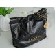 Chanel 22P 22 Bag Small Black and Gold with White Stripe Calfskin  