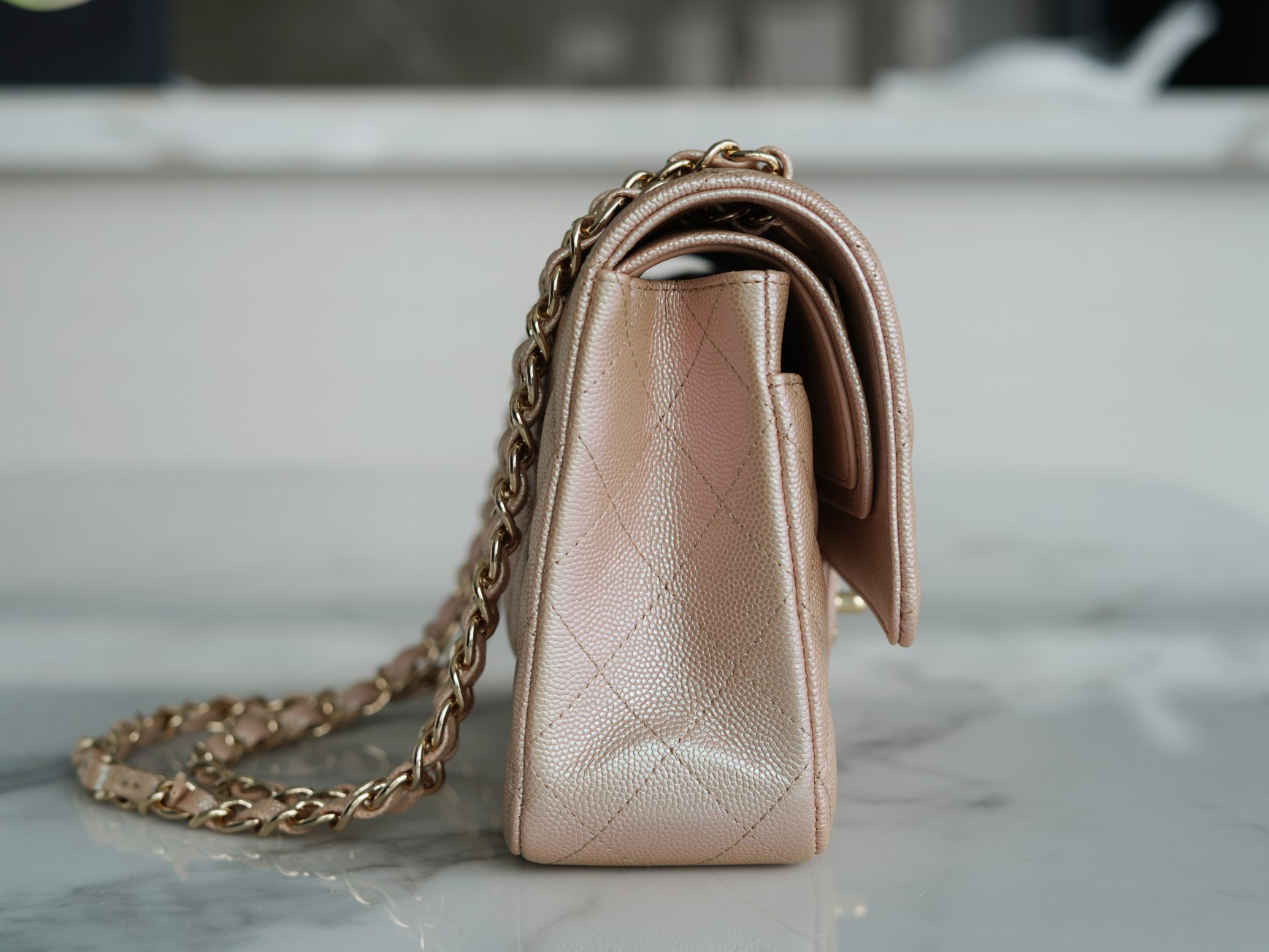 CF Classic Flap in Caviar Leather Medium Champagne Pink  