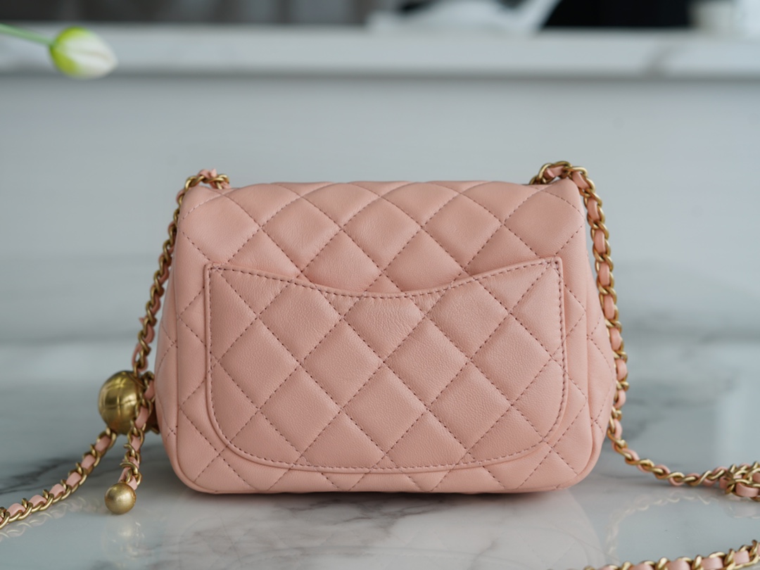 Chanel Metal Ball Square Bag Coral Pink Lambskin  