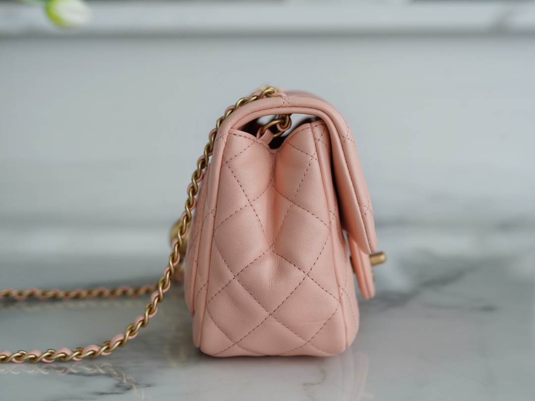 Chanel Metal Ball Square Bag Coral Pink Lambskin  