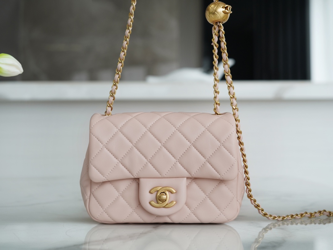 Chanel Metal Ball Square Bag Sakura Pink Lambskin  