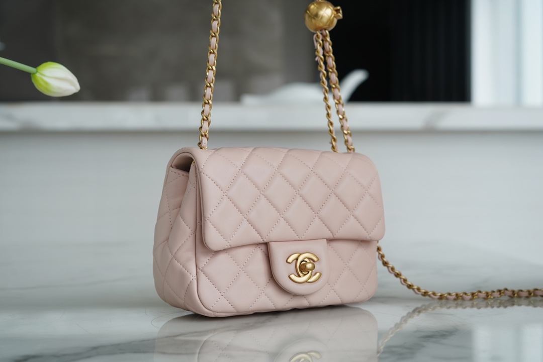 Chanel Metal Ball Square Bag Sakura Pink Lambskin  