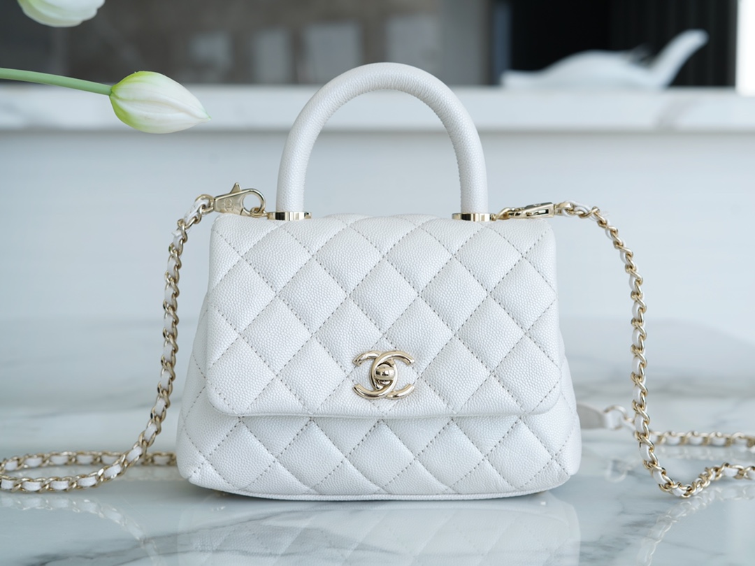 Chanel Coco Handle Mini Pearl White Calfskin  