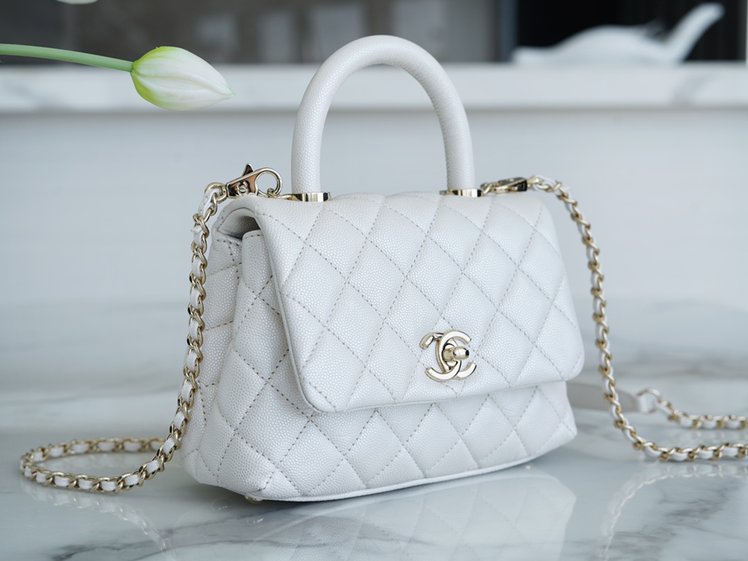 Chanel Coco Handle Mini Pearl White Calfskin  