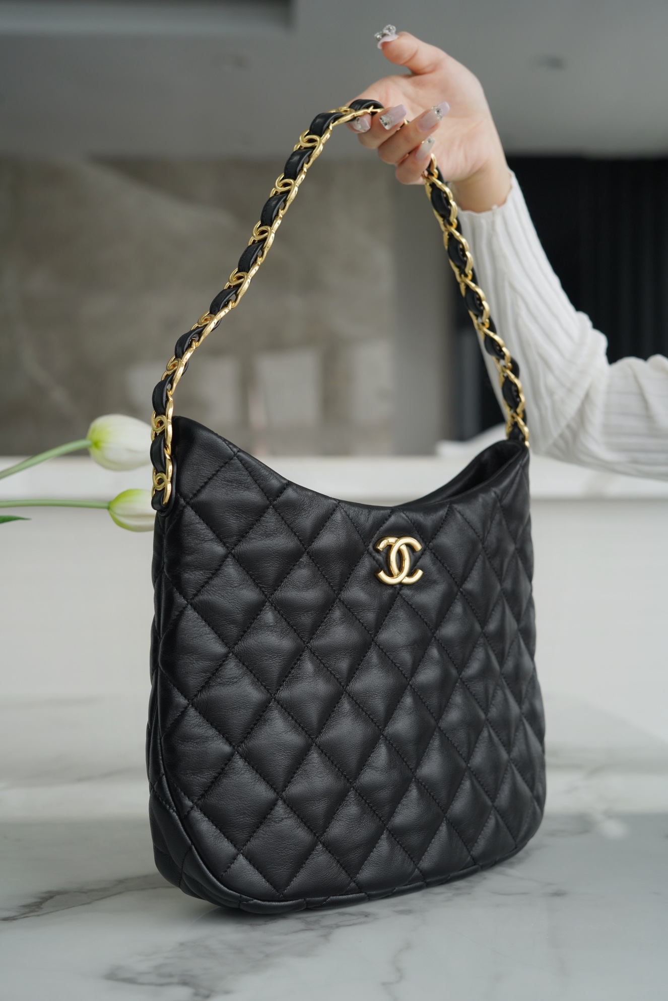 Chanel 22K Hobo Vintage Underarm Bag Small Lambskin  