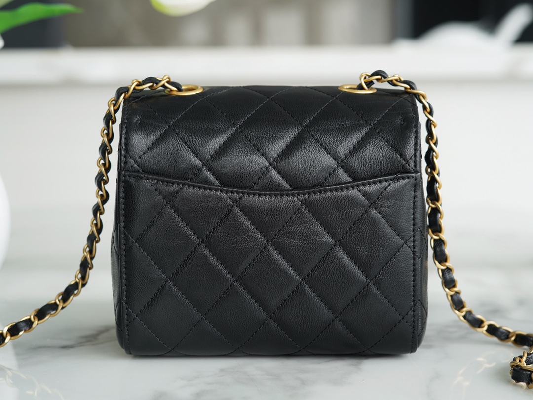 Chanel 22K Vintage Square Bag Black and Gold  