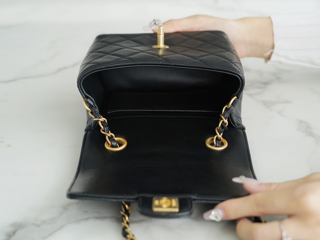 Chanel 22K Vintage Square Bag Black and Gold  