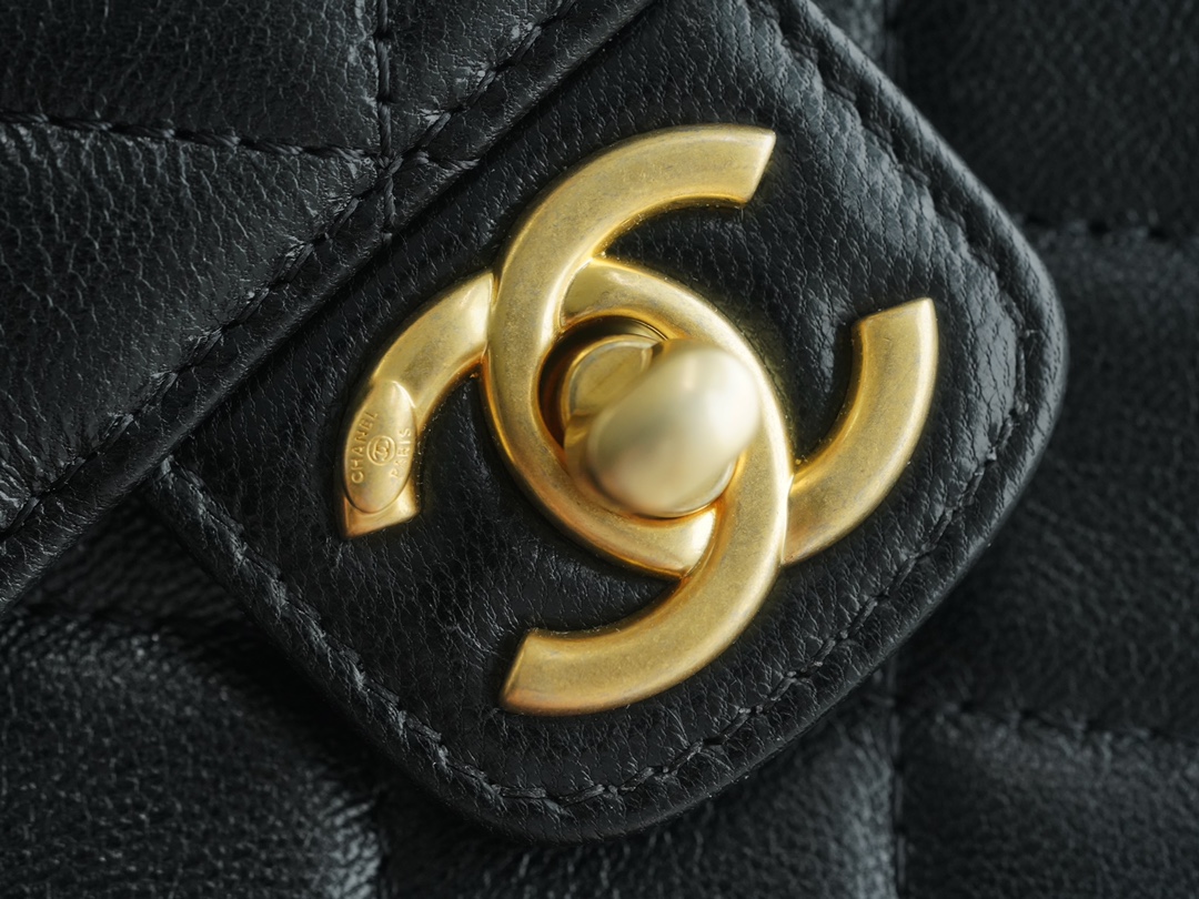 Chanel 22K Vintage Square Bag Black and Gold  