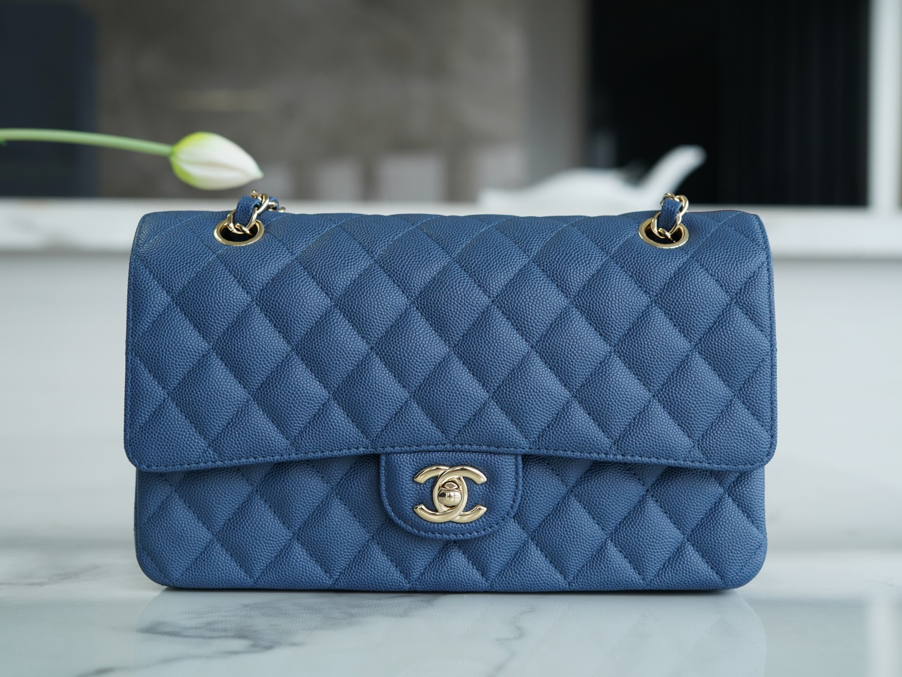 CF Classic Flap in Caviar Leather Medium Blue  