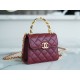 Chanel 22B Enamel Handle Chain Bag Small Wine Red  