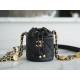 Chanel 22A Gold Mini Nano Bucket Bag Black Lizard-Print Calfskin  