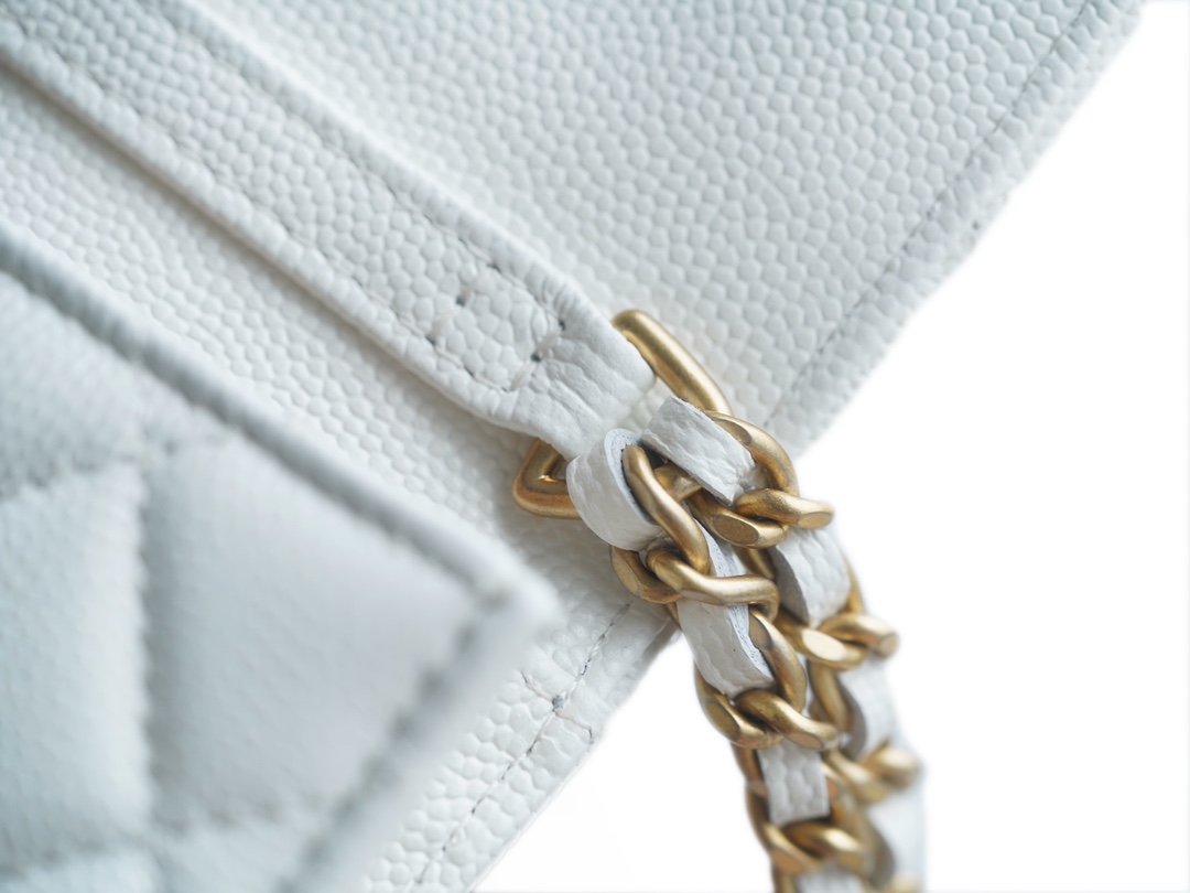 Chanel 22A Gold Mini White Lizard-Print Calfskin with Vintage Gold Clasp  