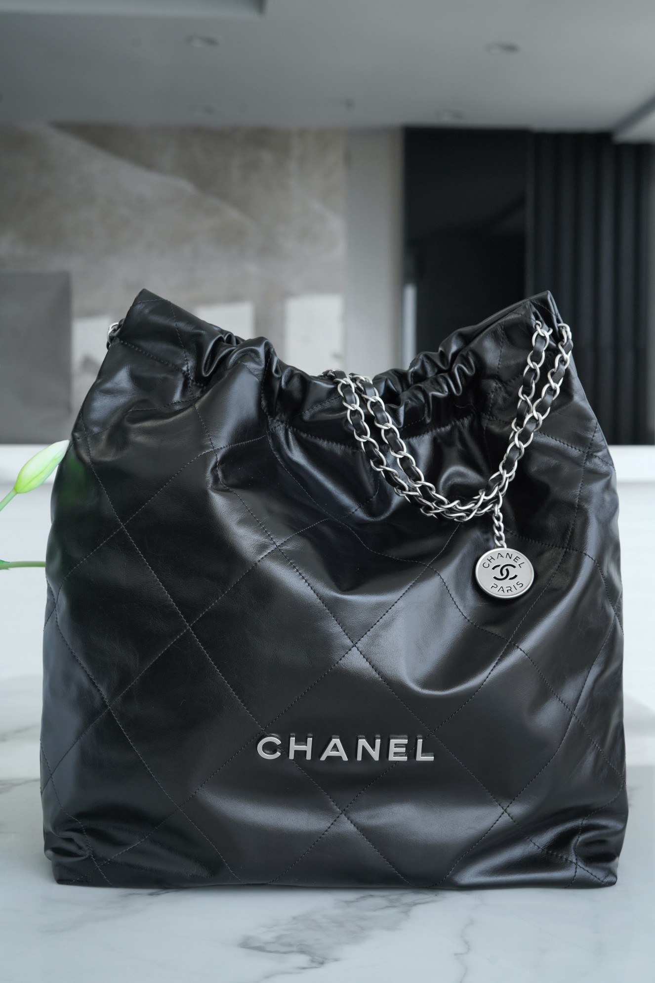 Chanel 22P 22 Bag Large Black and Silver  