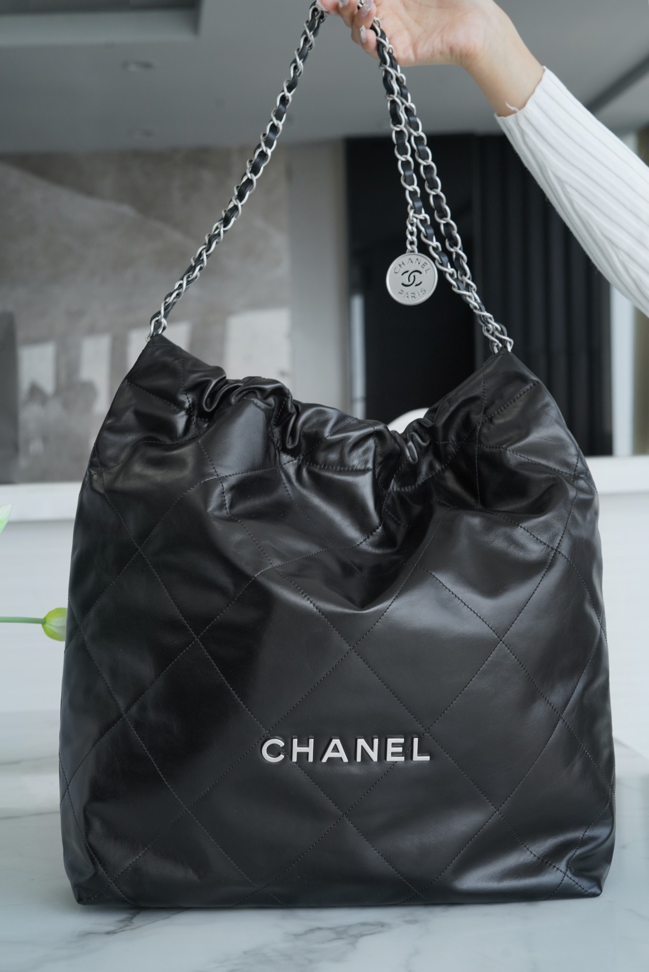 Chanel 22P 22 Bag Large Black and Silver  