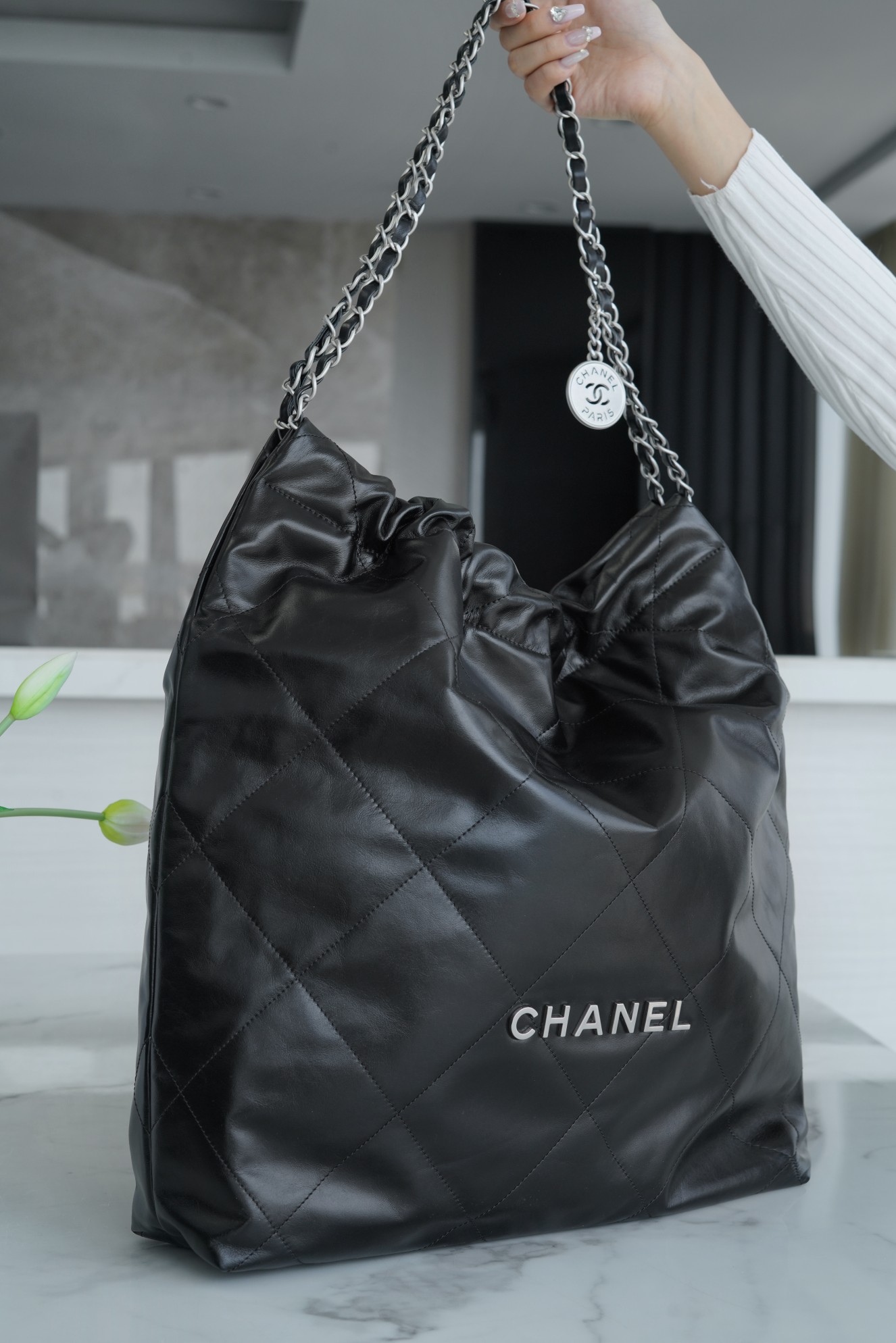 Chanel 22P 22 Bag Large Black and Silver  