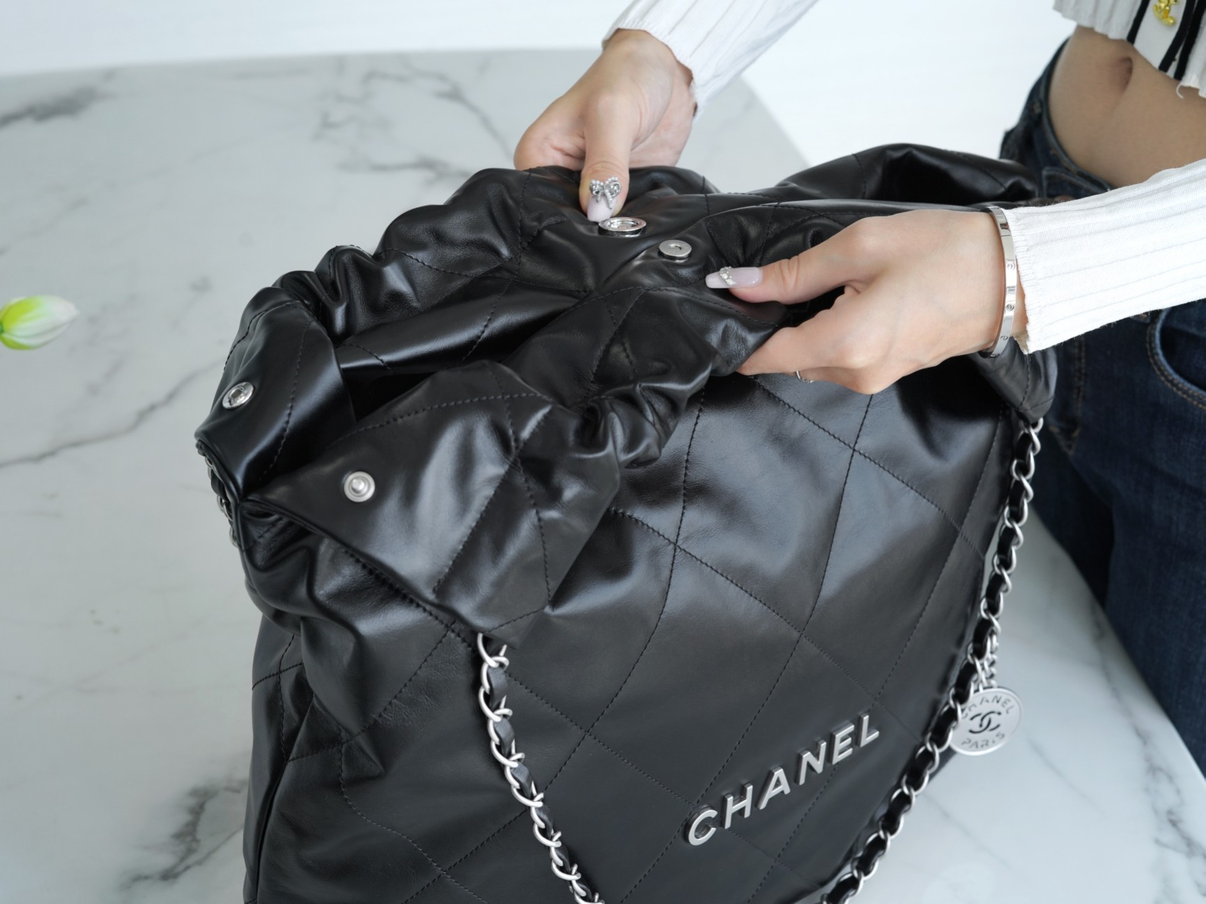 Chanel 22P 22 Bag Large Black and Silver  