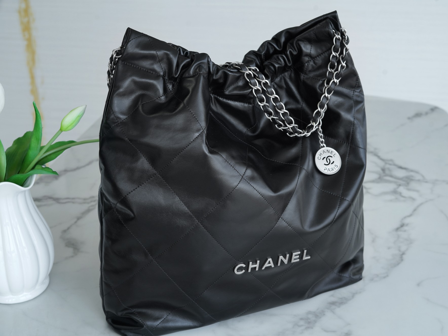 Chanel 22P 22 Bag Large Black and Silver  