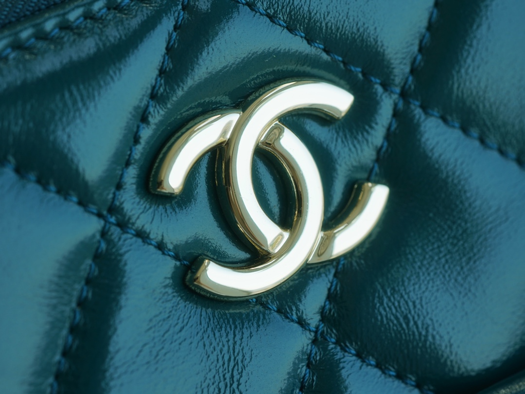 Chanel 22A Glossy Calfskin Backpack Lake Blue  