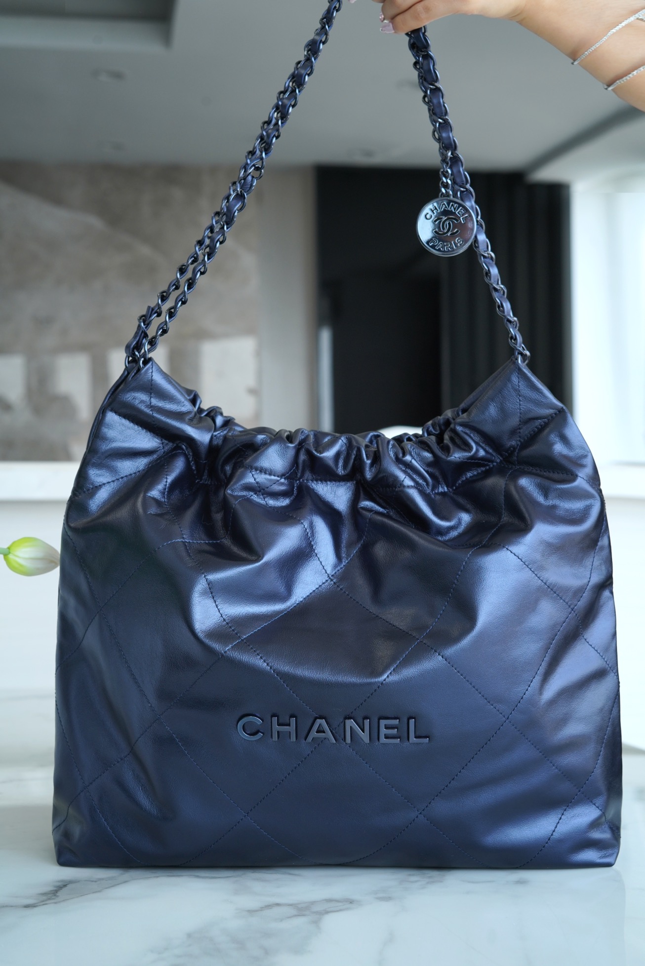 Chanel 22P 22 Bag Medium Metallic Blue  