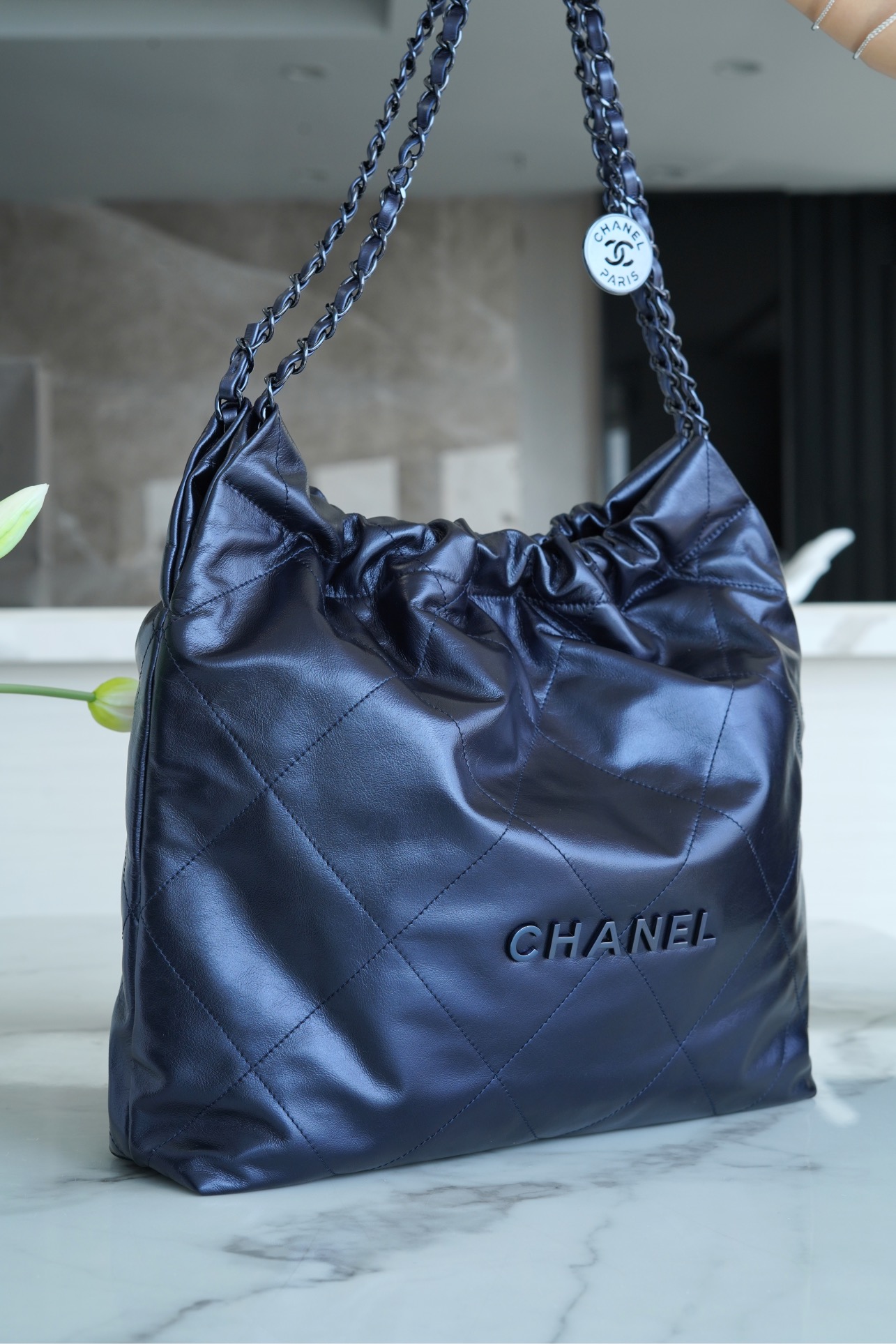 Chanel 22P 22 Bag Medium Metallic Blue  