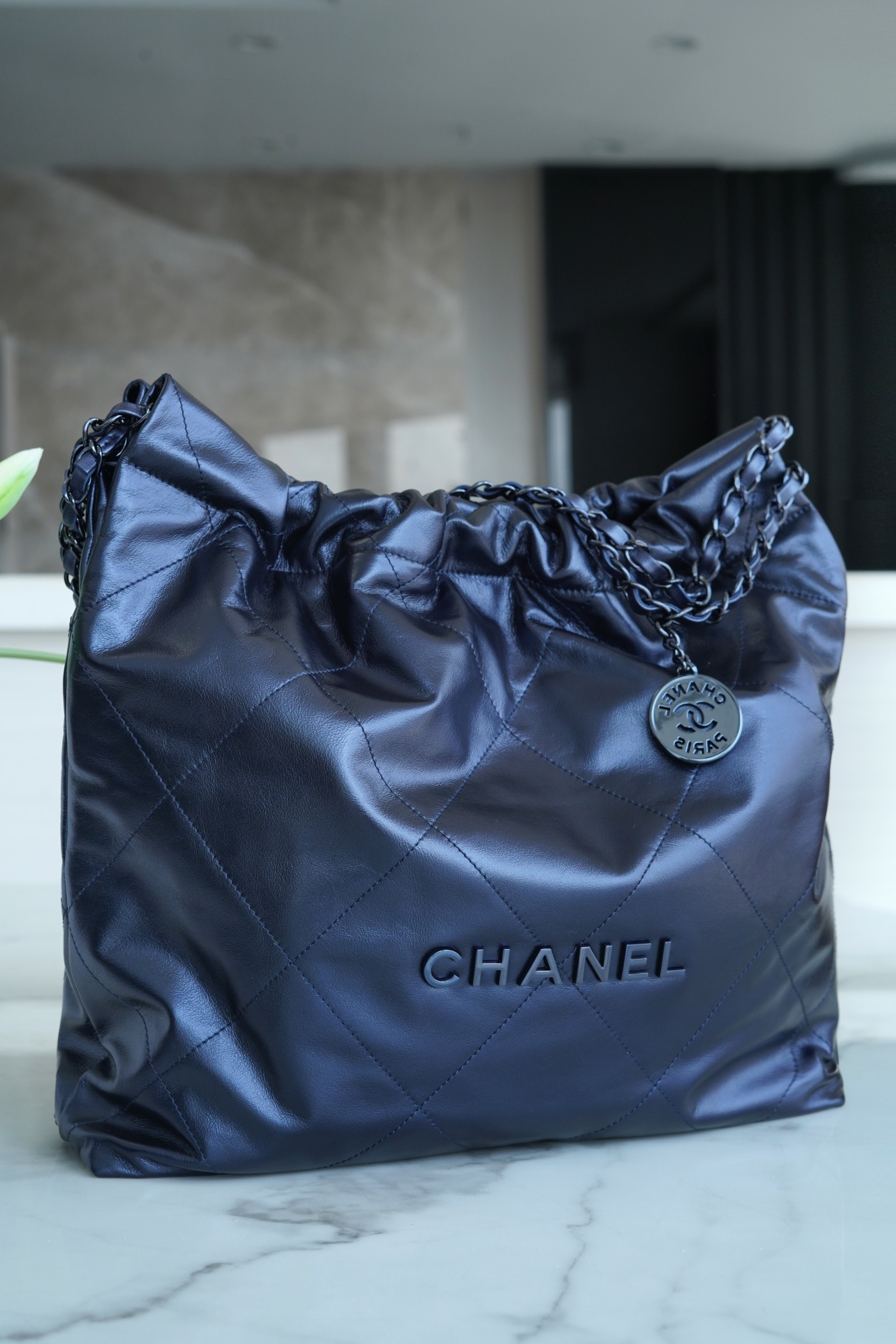 Chanel 22P 22 Bag Medium Metallic Blue  