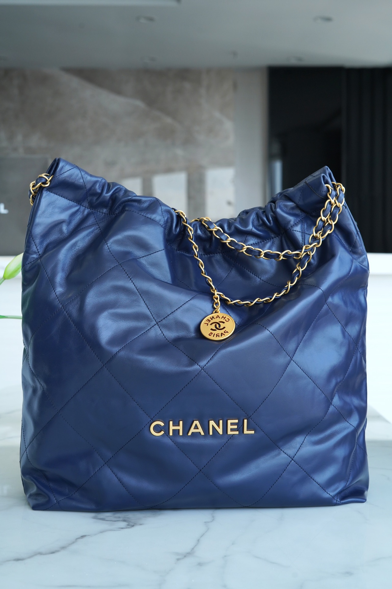 Chanel 22P 22 Bag Large Navy Blue  