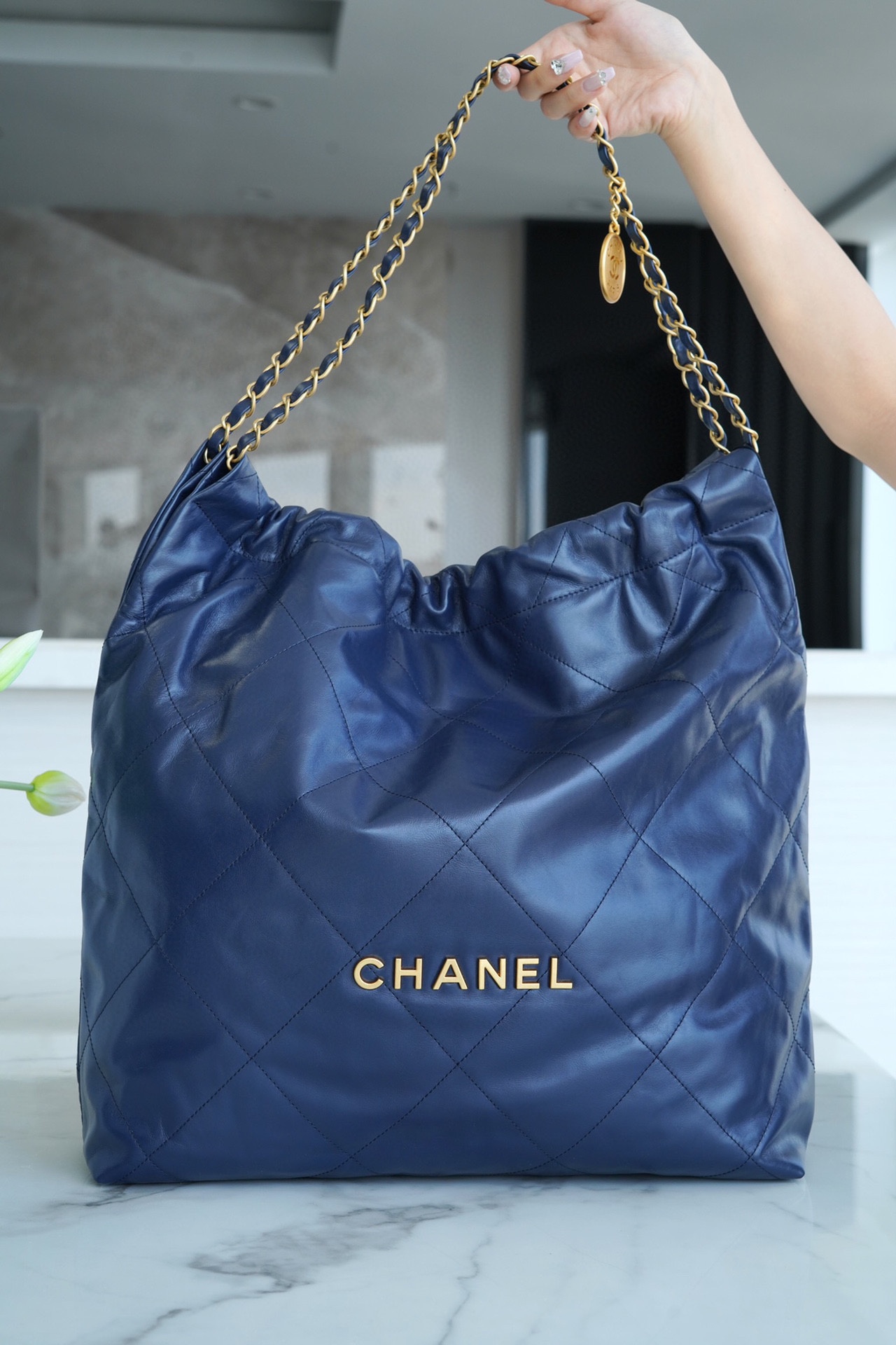 Chanel 22P 22 Bag Medium Navy Blue  