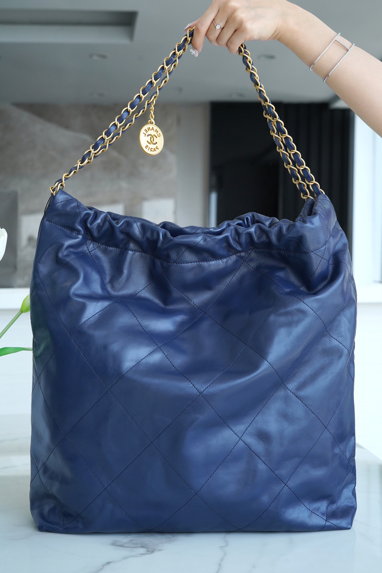 Chanel 22P 22 Bag Medium Navy Blue  