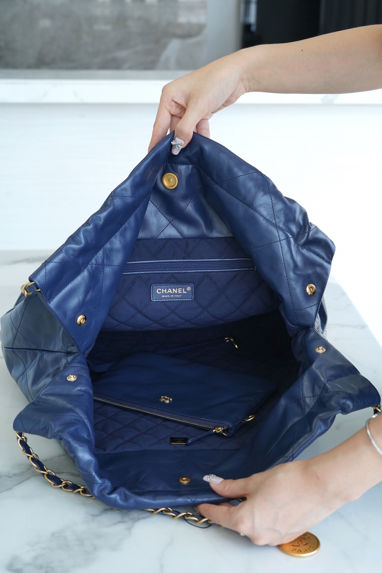 Chanel 22P 22 Bag Medium Navy Blue  