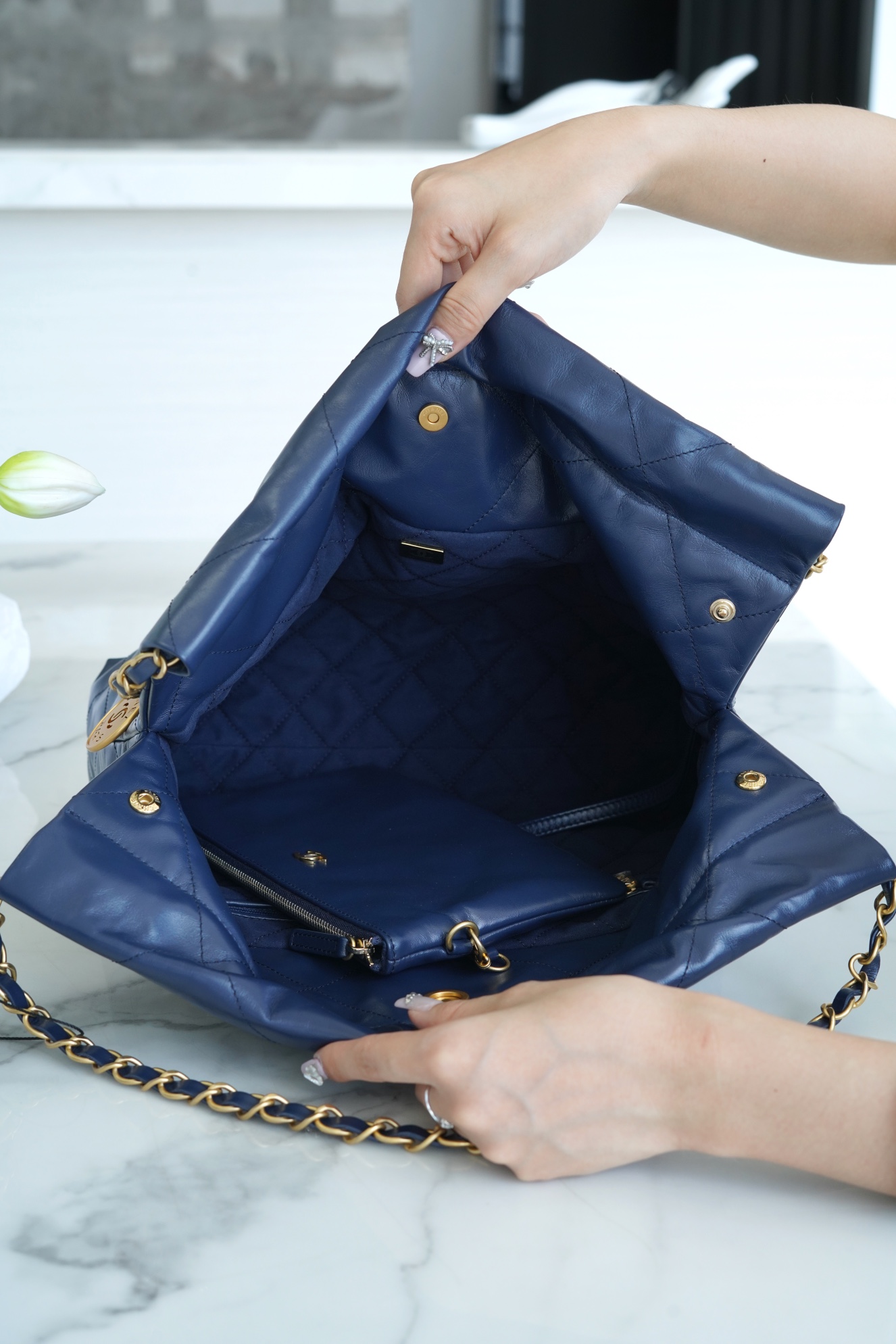 Chanel 22P 22 Bag Small Deep Blue  