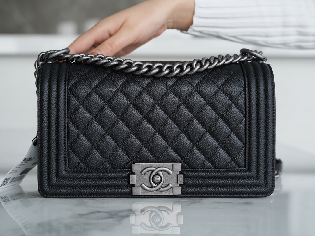 Chanel Leboy Large Quilted Black and Silver Medium Caviar Calfskin  