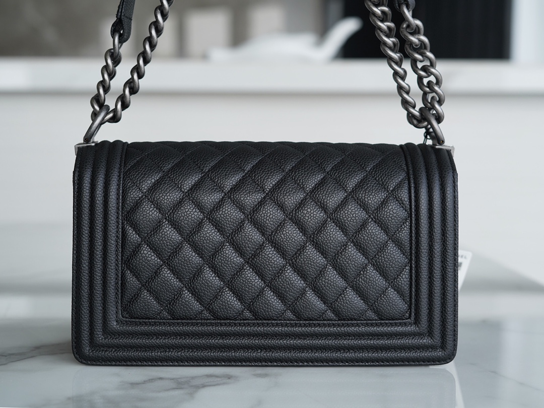 Chanel Leboy Large Quilted Black and Silver Medium Caviar Calfskin  