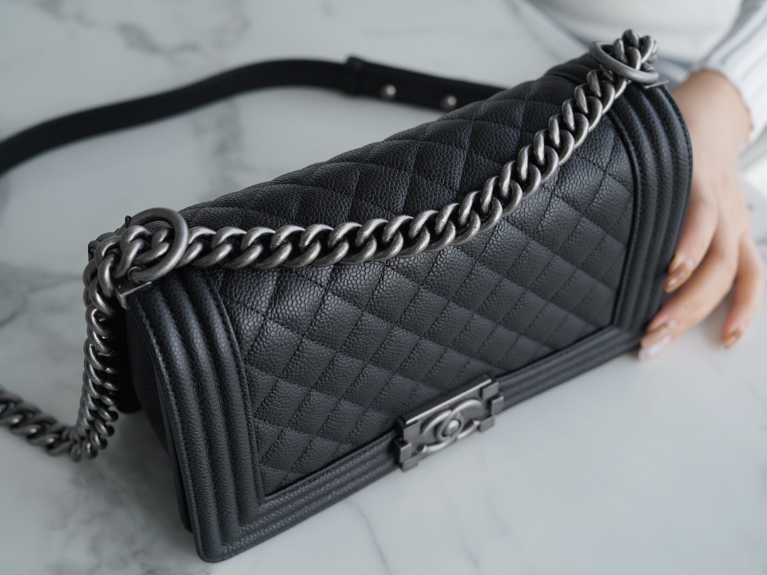 Chanel Leboy Large Quilted Black and Silver Medium Caviar Calfskin  