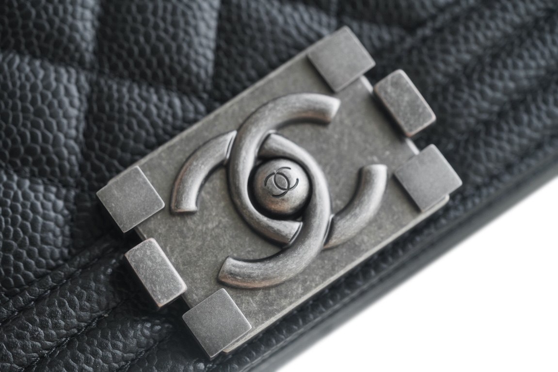 Chanel Leboy Large Quilted Black and Silver Medium Caviar Calfskin  