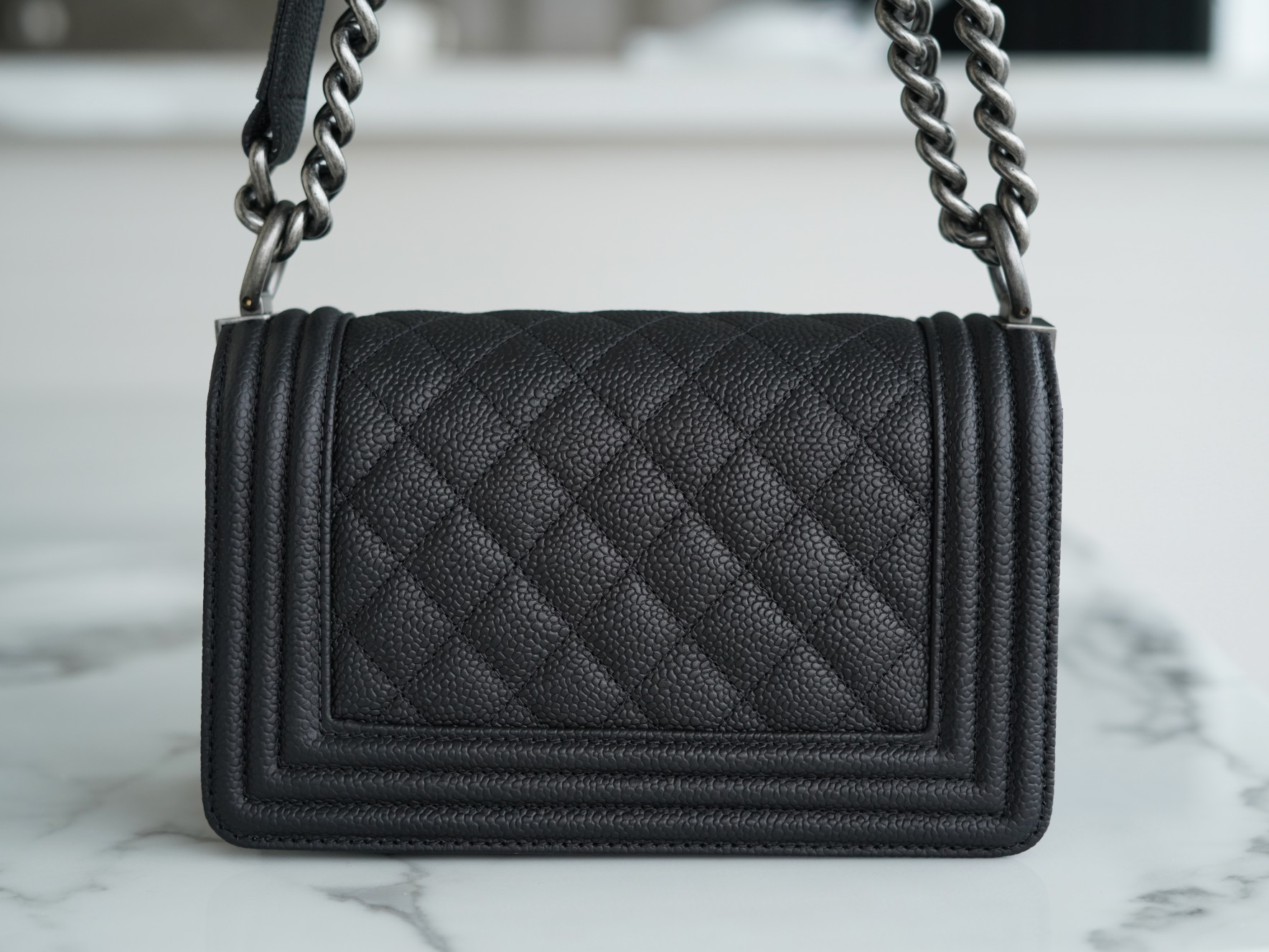 Chanel Leboy Large Quilted Black and Silver Small Caviar Calfskin  