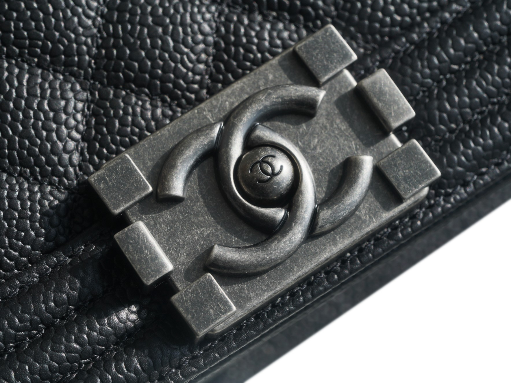 Chanel Leboy Large Quilted Black and Silver Small Caviar Calfskin  