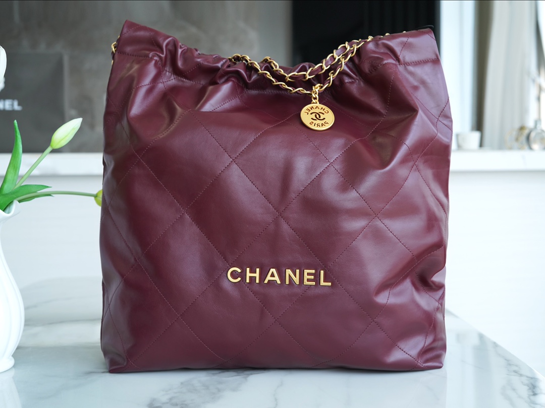 Chanel 22P 22 Bag Large Wine Red  