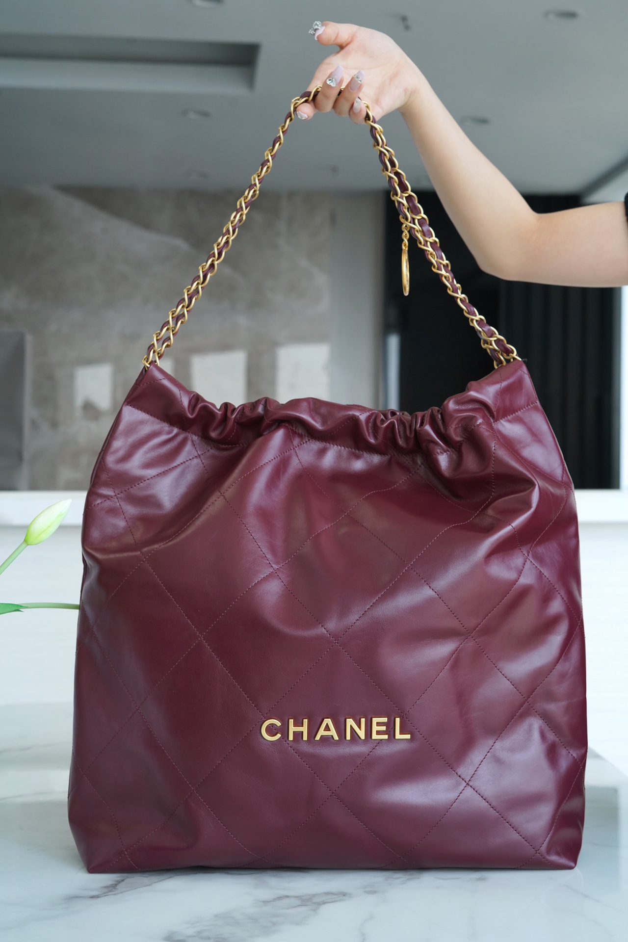 Chanel 22P 22 Bag Large Wine Red  