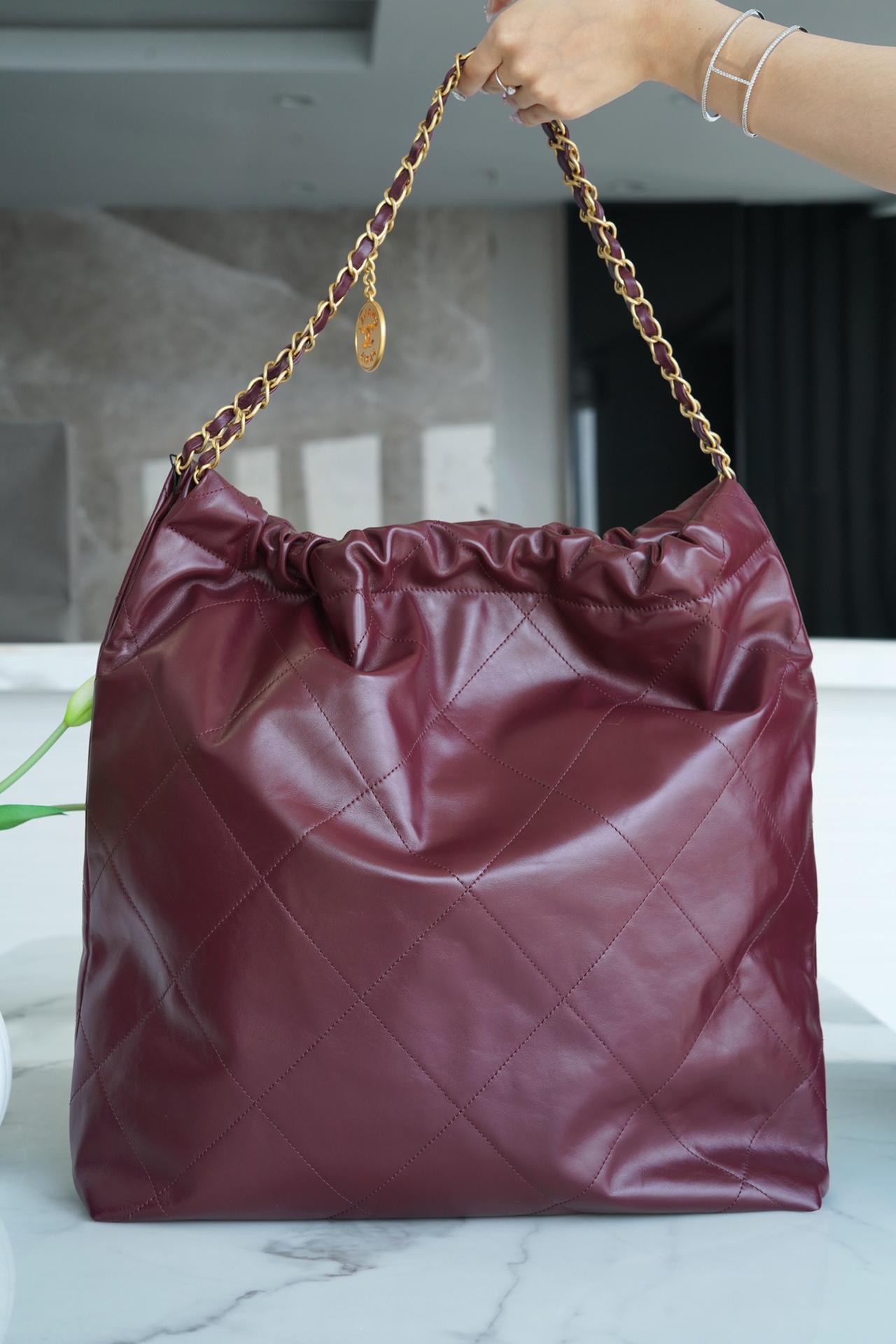 Chanel 22P 22 Bag Large Wine Red  