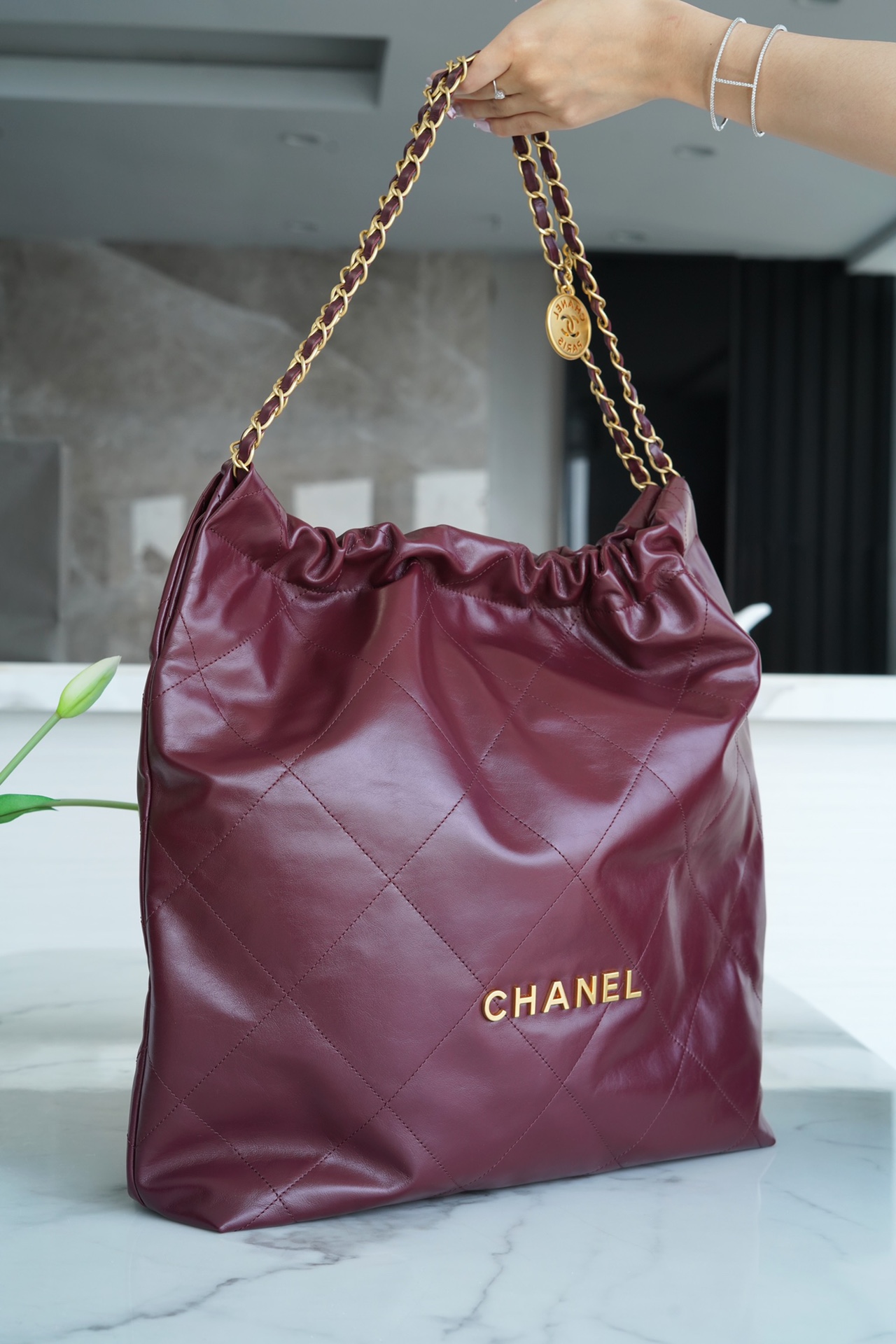 Chanel 22P 22 Bag Large Wine Red  