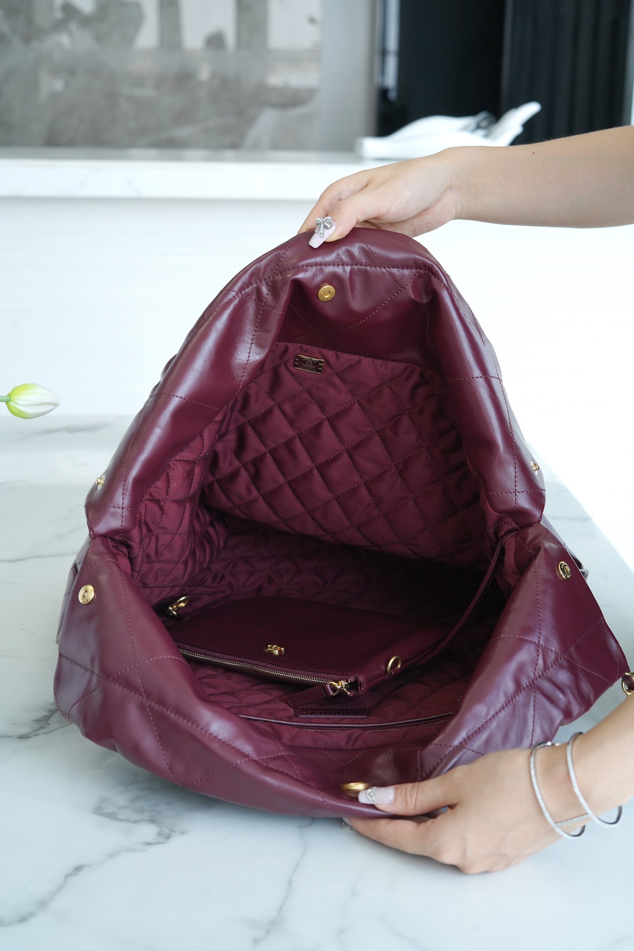 Chanel 22P 22 Bag Large Wine Red  