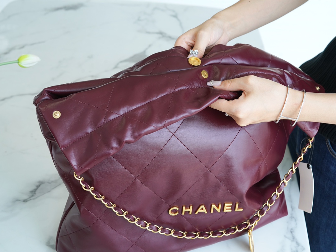 Chanel 22P 22 Bag Large Wine Red  