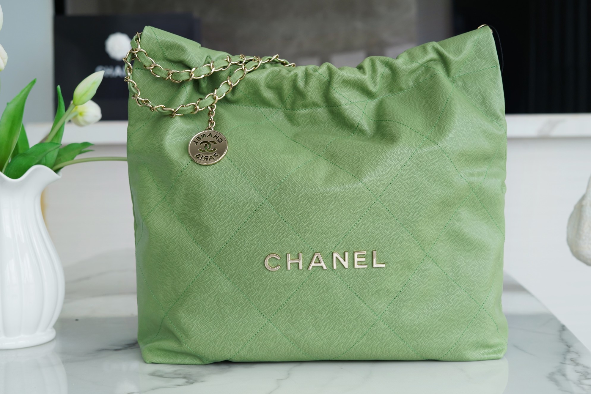 Chanel 23c 22 Bag Avocado Green Medium Calfskin  