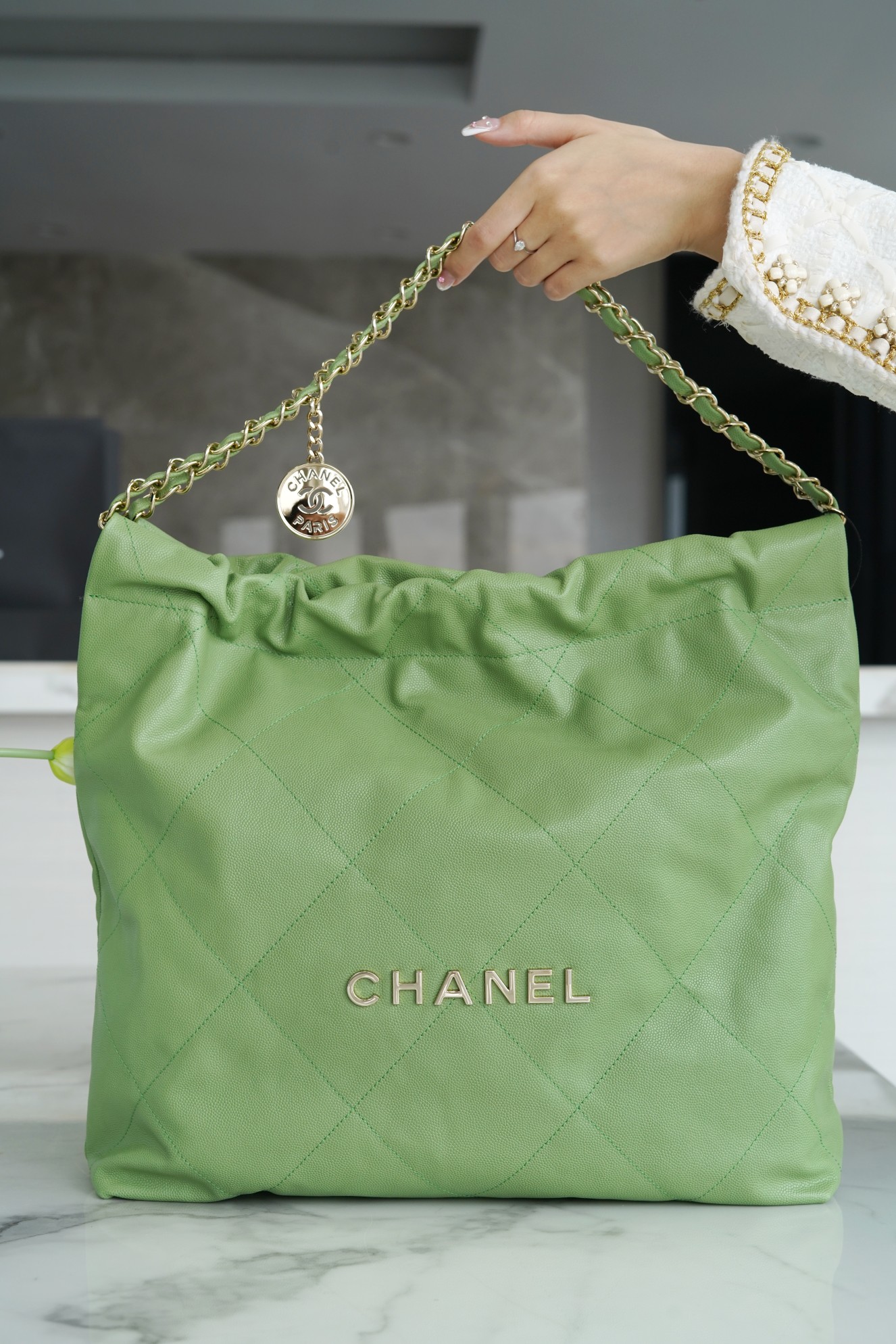 Chanel 23c 22 Bag Avocado Green Medium Calfskin  