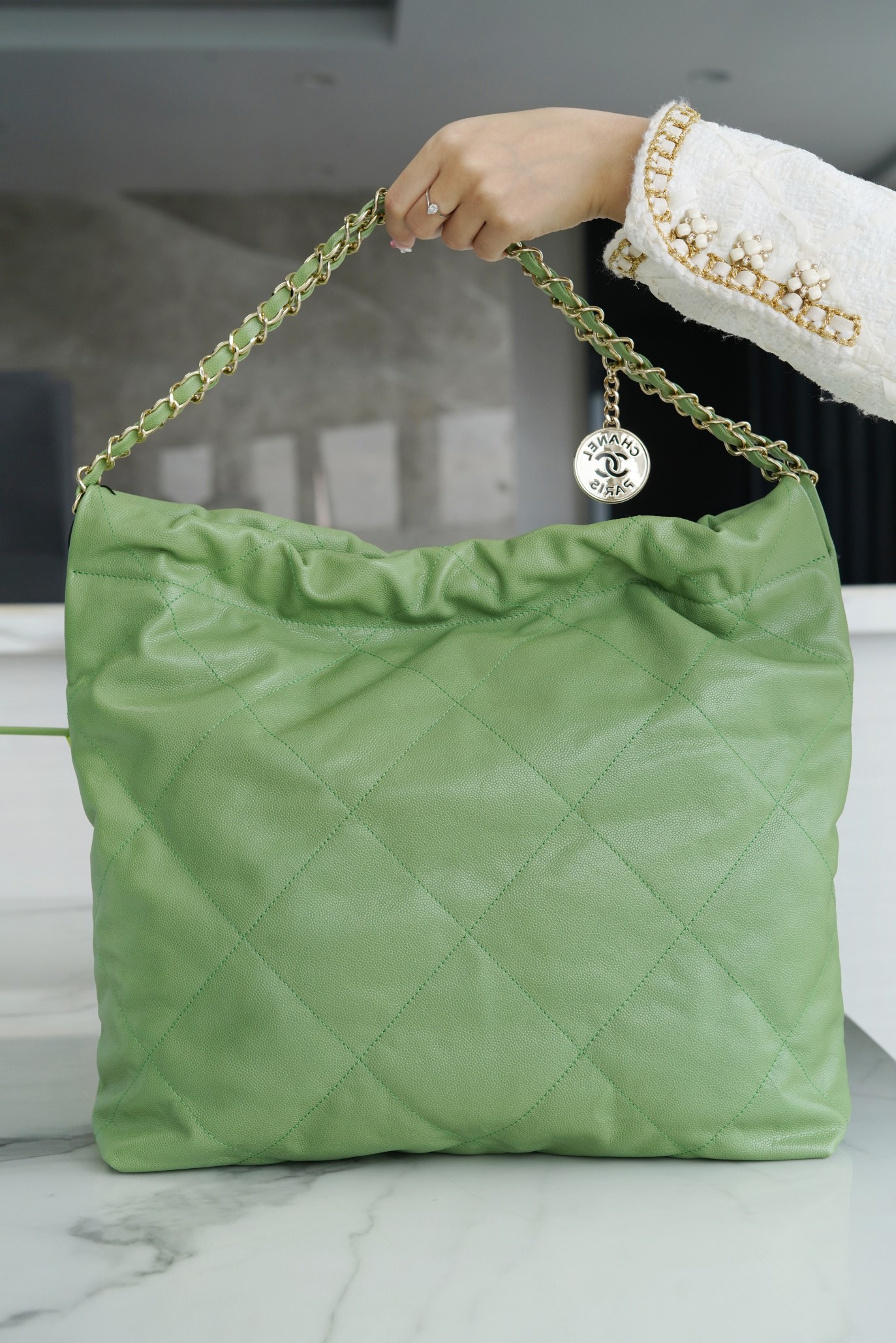 Chanel 23c 22 Bag Avocado Green Medium Calfskin  