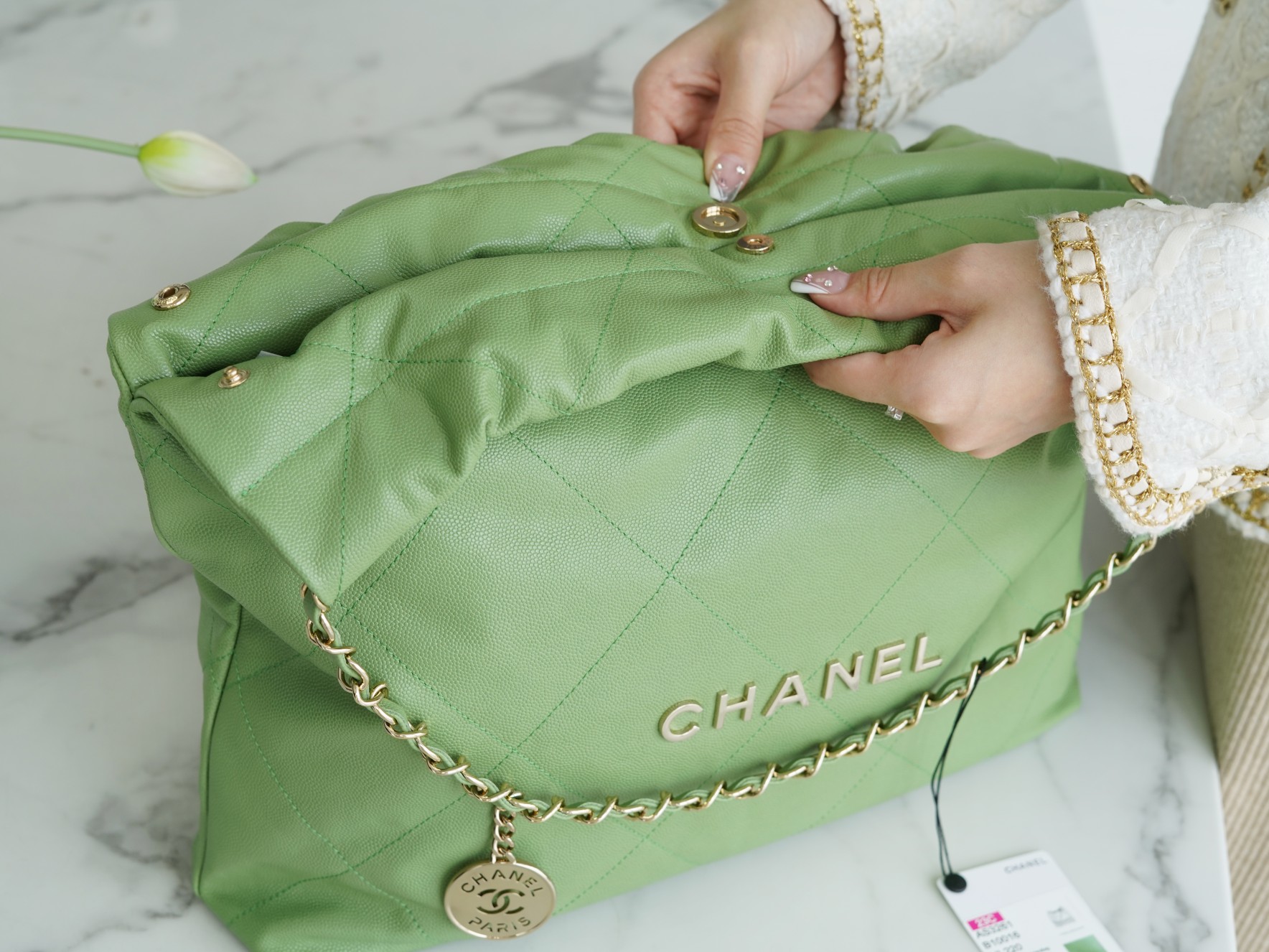 Chanel 23c 22 Bag Avocado Green Medium Calfskin  