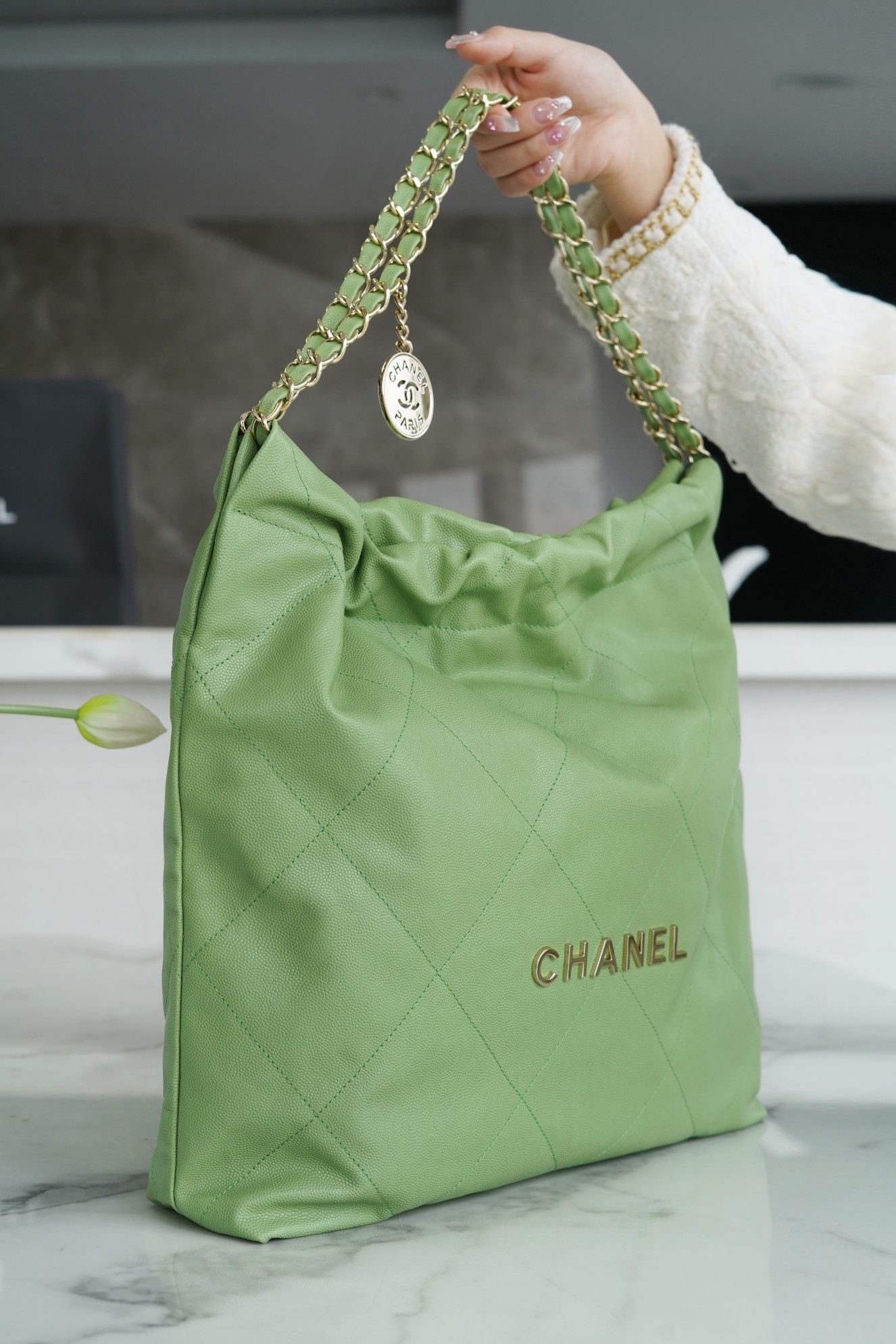 Chanel 23c 22 Bag Avocado Green Medium Calfskin  