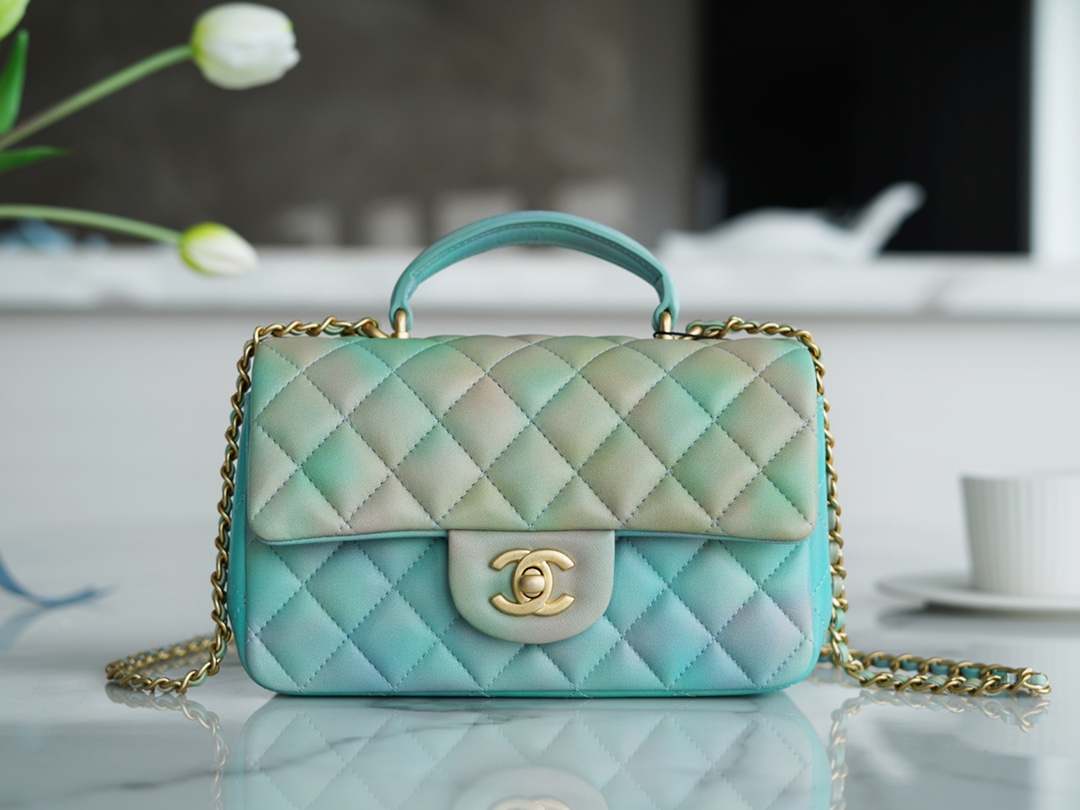 Chanel 2022 Top Handle CF Mini Gradient Green Mini CF Top Handle  