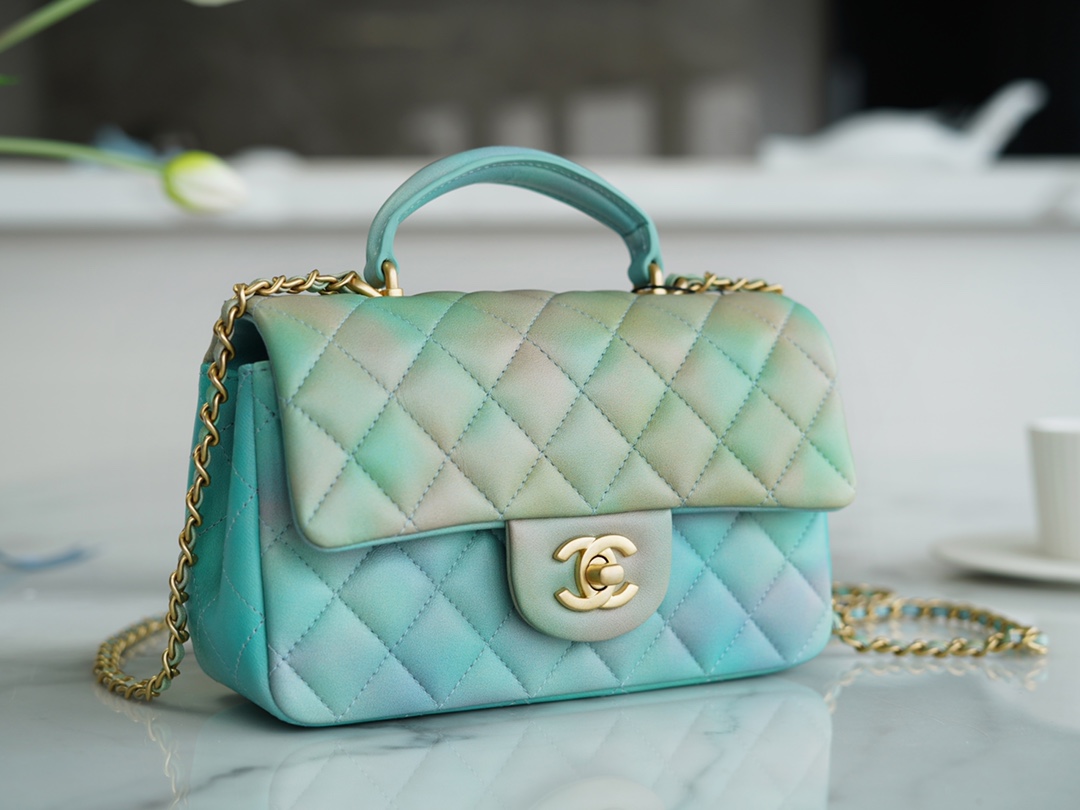 Chanel 2022 Top Handle CF Mini Gradient Green Mini CF Top Handle  