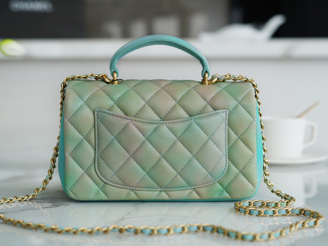 Chanel 2022 Top Handle CF Mini Gradient Green Mini CF Top Handle  